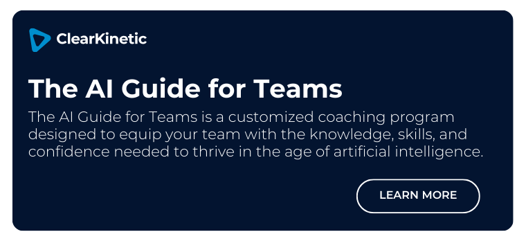 The AI Guide for Teams is a customized coaching program designed to equip your team with the knowledge, skills, and confidence needed to thrive in the age of artificial intelligence.